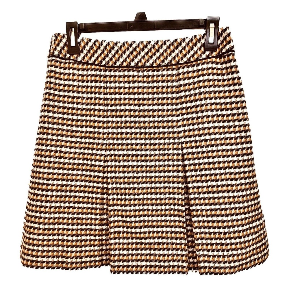 Talbots Wool Houndstooth Pleated Skirt Black Brown Tan Cream Light Academia - 2P - Picture 1 of 5